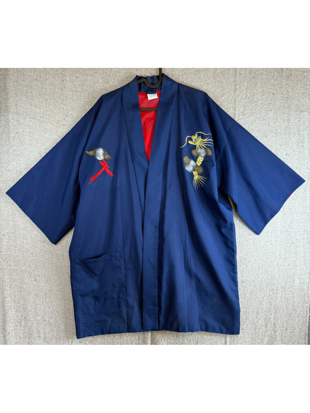 VTG Made in Japan Navy Blue Embroidered KIMONO 100% Polyester Embroidered